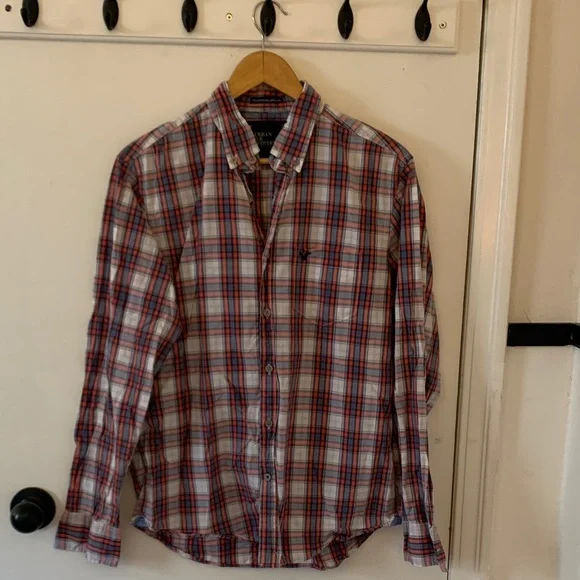 Men's Red and Blue Plaid Shirt - Picture 1 of 8